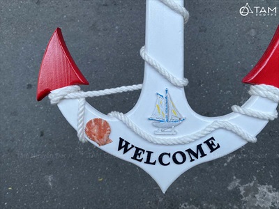 Mỏ neo gỗ Welcome quấn dây thừng đính phụ kiện [3 Size - 2 màu] C32-50-67cm MONEO-05